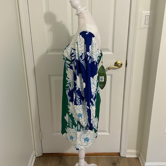 Farm Rio Soft Garden Linen Blend Puff Sleeve Mini Dress Floral Blue NWT Size XS - Picture 10 of 16